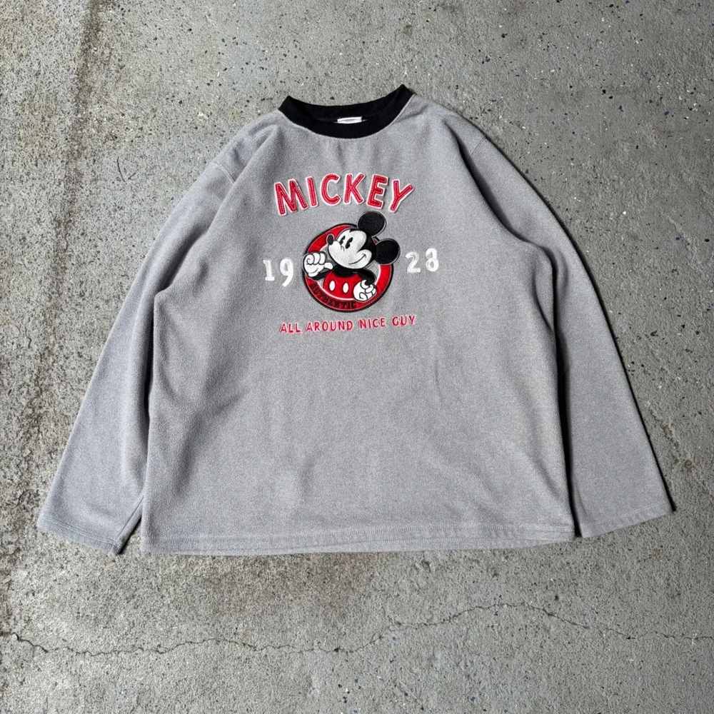 Disney Store Mickey Mouse 1928 All Around Nice Guy Grey Fleece Sweatshirt Medium